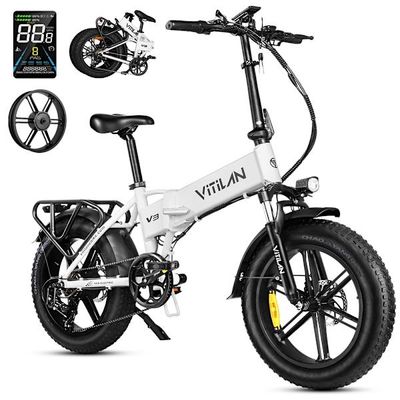 Vitilan V3 2.0 elcykel, 750W motor, 13Ah avtagbart batteri, 45km/h MAX, hopfällbar, Vit.