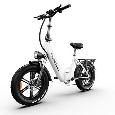 KINGBULL Literide 2.0 Hopfällbar Elcykel, 500W Motor, 45km/h Max, 13.5AH Batteri, 7 Växlar, 20*4.0 Däck, Hydrauliska Bromsar, Vit