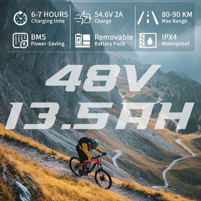 DUOTTS E29 27,5" elcykel - 48V motor 50Nm vridmoment, 13,5Ah, 40 km/h maxhastighet, 80-90 km assistansräckvidd, 150 kg maxbelastning, svart röd