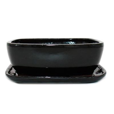Bonsaiskål med fat St. 4 Svart Antracit rektangulär Modell GB5 L 26cm B 20cm H 9cm