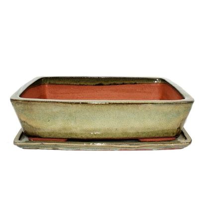 Bonsaiskål med fat St. 5 - olivbrun - rektangulär G30 - L 32cm - B 24,5cm - H 8cm