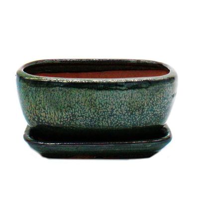 Bonsaiskål med fat St. 2 - Grön - rektangulär - Modell GB5 - L 17cm - B 13cm - H 7,5 cm