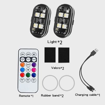 2/4 stk. trådløse LED-strobelys til bildekoration, atmosfærelys, 8 farver motorcykellys LED-blitz med USB-opladning