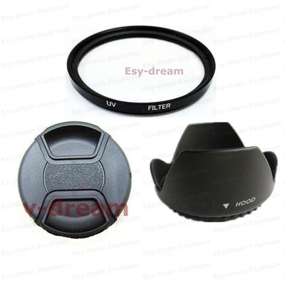 49 52 55 58 62 72 77 82 mm UV-glasfilter + modlysblænde + objektivdækselsæt til Canon Nikon Pentax Olympus Sony kameraobjektiver
