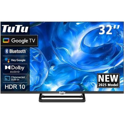 TuTu TUG32HQ1C - Smart TV 32 tum (80 cm) Google TV, 720p, Wi‑Fi, Bluetooth, Triple Tuner DVB‑C/S2/T2, 2 HDMI, USB-inspelning