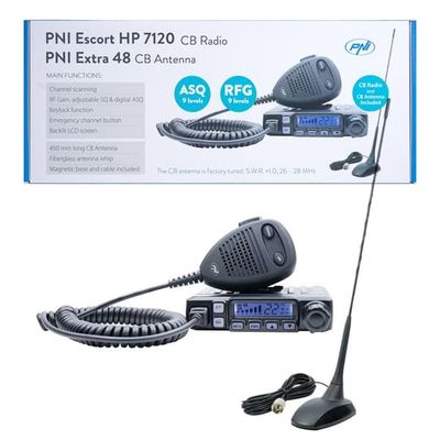 Radio CB Mobil - PNI - Escort HP 7120 ASQ - 4W - 12V - Antenn 45 cm Magnetisk
