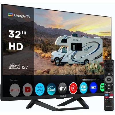 TV HD 32" (80 cm) - STRONG - Google TV - Wifi - Bluetooth - Chromecast - 12V Husvagn, Campingbil - HDR - 3 Tuners - 2 HDMI(ARC) + USB