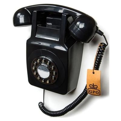 Väggtelefon - GPO - 746 - Svart - Extra lång sladd - Vintage