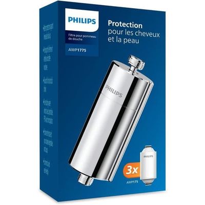 Philips Water AWP175 duschfilter - Pack med 3 patroner, minskar klor med 99%, kapacitet 50 000 L (krom)