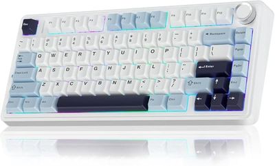 AULA F75 Mekanisk Gaming Tastatur, RGB, Hot-Swappable, Trådløs, Hvid
