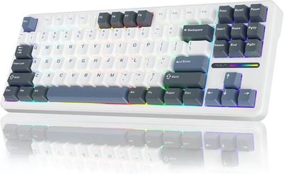 AULA F87 75% Mekaniskt Gaming Tangentbord, QWERTY US, RGB, Tri-Mode Bluetooth 2.4GHz USB, Grå + Vit + Blå