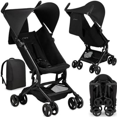 MoMi GRACE - Ultra kompakt barnevogn med rygsæk - Let 6,2 kg - Stående funktion når den er foldet - Op til 15 kg - Sort
