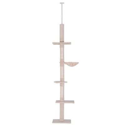 Kattekradsestolpe - Kattetræ med 5 niveauer | Farve: Beige | Mål: 34x40x230-260 cm