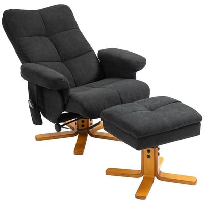 Massagefåtölj med fotpall och förvaringsutrymme | Färg: Svart | Mått: 80x86x99 cm