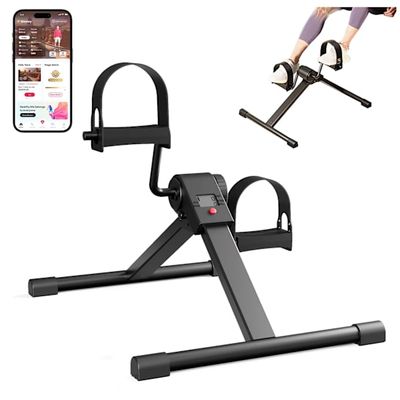 Under-bord pedaltræner - Mini motionscykel O1 - Bluetooth app - LCD kaloritæller - Justerbar modstand 2 niveauer - Støjsvag - Med højttaler - Sort