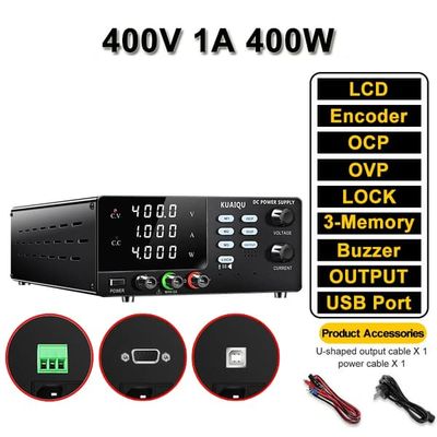 Laboratorie DC Nätaggregat - 400V 1A 400W - Justerbar Högspänning - Enkel Utgång 0-1A - OCP OVP Skydd - RS-232 RS-485 USB Styrning