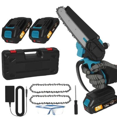 Mini motorsåg - Handhållen beskärningskedjesåg 15 cm - Sladdlös 18V - Borstlös motor - 2 batterier - För trädbeskärning