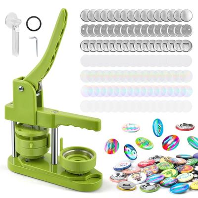 58 mm knapmaskine - Badge Maker - Stansepresser - 100 knapdele - Ergonomisk håndtag - Grøn