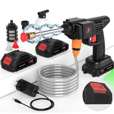 Högtryckstvätt vattenpistol - Trådlös biltvätt - 200W - 50 bar tryck - 21V litium - 2 batterier