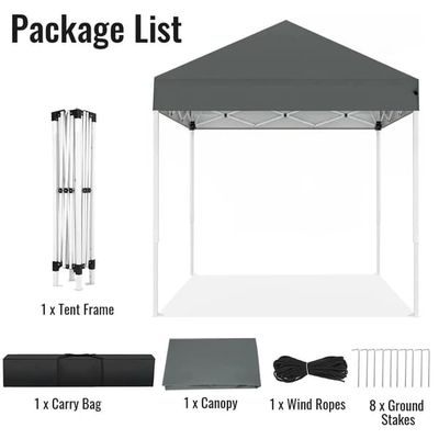 2×2 m Pop Up Pavillon - Sammenklappeligt Partytelt - Vandtæt 420D Oxford - UPF 50+ Solafskærmning - 3 Højder - Bæretaske - Mørkegrå