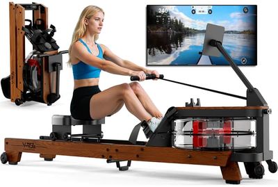 Romaskine - Foldbar vandromaskine i egetræ - Bluetooth & app - Skærm & tabletholder - Max belastning 180 kg - Brugerhøjde op til 200 cm