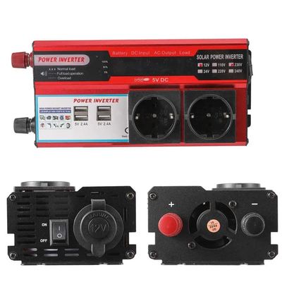 Bil Strøminverter - DC 12V til AC 220V 4000W - EU-stik - LCD-skærm - USB-porte - Virkningsgrad 80% - Grøn