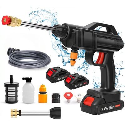 Högtryckstvätt - Sladdlös vattenpistol - 50 bar tryck - 24 V batteri - Biltvätt - Bärbar rengöringsmaskin - Med 2 batterier