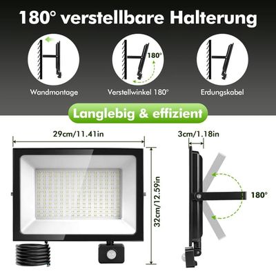 LED-strålkastare - 200 W - Rörelsesensor - 6500 K - 220–240 V - Vattentät - 1-pack
