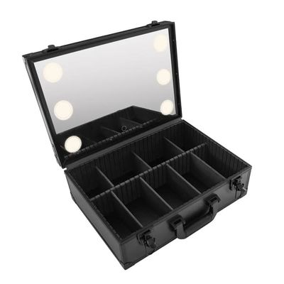 Rejse makeupkuffert - Makeup-boks med LED-spejl - Bærbar - PVC - Metalramme - Sort