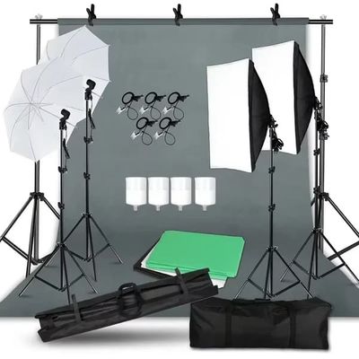 Fotostudiekit - Photo Studio Kit 53 - Softbokse 50 x 70 cm - Baggrundsstativ 2,6 x 3 m - Baggrunde i grøn, sort og hvid - 20 W LED-pære - 80 cm 5-i-1-reflektor