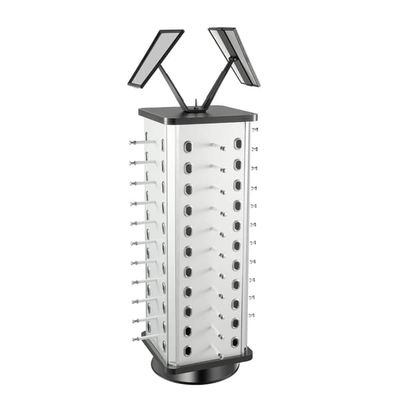 Solbrille- og brilleorganizer - Displaystativ - 44 niveauer - Aluminium - Til butik og hjem - Let at samle - Sølv