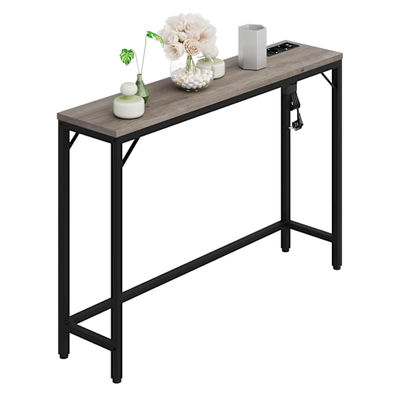 Konsolbord 100 cm - Entrebord - Smal til entré & bag sofaen - Med USB-porte og stikkontakter - Træ - Rektangulær - Antik stil