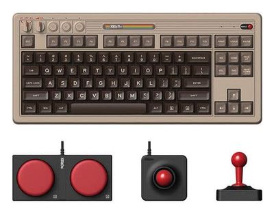 8Bitdo C64 Edition, Kabel & Trådlös, USB + RF Wireless + Bluetooth, Mekaniska tangentbrytare, QWERTY, Grå