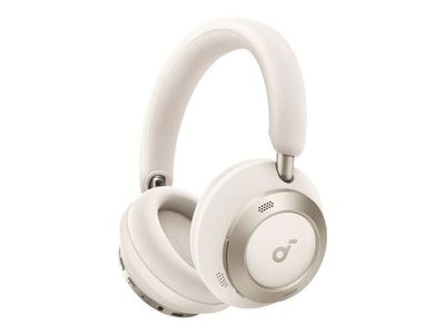 Soundcore Space One Pro - Hodetelefoner med mikrofon - full størrelse - Bluetooth - trådløs, kablet - aktiv støydemping - 3,5 mm jakk - kremhvit