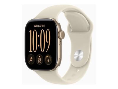 Apple Watch Series 12 (GPS) - 42 mm - lys gullaluminium - smartklokke med sportsbånd - gummi - sand - båndbredde: S/M - 64 GB - Bluetooth, Wi-Fi 4,...