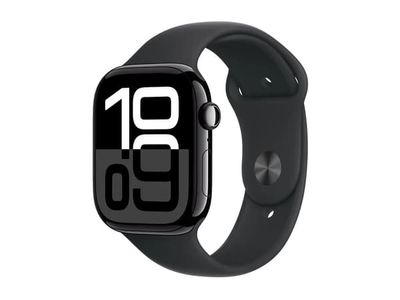 Apple Watch Series 10 (GPS + Cellular) - 46 mm - jet black aluminium - smart klocka med sportband - fluoroelastomer - svart - bandstorlek: M/L - 64...