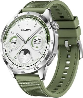 Huawei | Klokke GT 4 (46mm) - Smartklokke med reim - håndleddsstørrelse: 140-210 mm - Rustfritt stål/grønn reim
