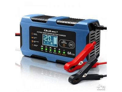 Qoltec Smart laddare 12 V 6 A | Laddare med reparationsfunktion | MCU | Automatisk avstängning | 9-stegs laddning | AGM, GEL, LiFePO4