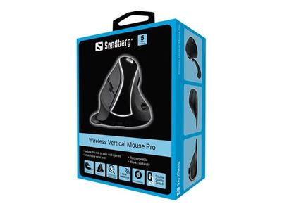 Sandberg Pro - Vertikal mus - ergonomisk - optisk - 6 knapper - trådløs - 2.4 GHz - USB trådløs mottaker - boks