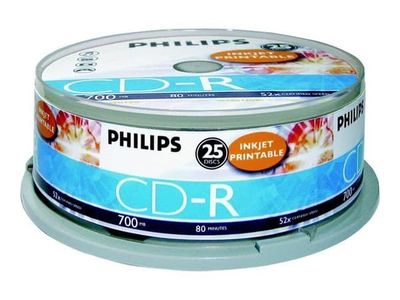 Philips CR7D5JB25 - 25 x CD-R - 700 MB (80min) 52x - yta utskrivbar med bläckstråleskrivare - spindel