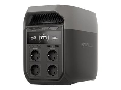 EcoFlow Delta 3 - Bærbar strømstasjon - 3600 watt - litium-jernfosfat - 1024 Wh - Bluetooth, Wi-Fi - utgangskontakter: 11 - Europa - sølv, grå