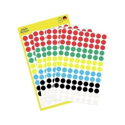 Avery Zweckform - Fargekodeprikk - 0,8 cm diameter - svart, hvit, blå, gul, rød, grønn (en pakke 416)