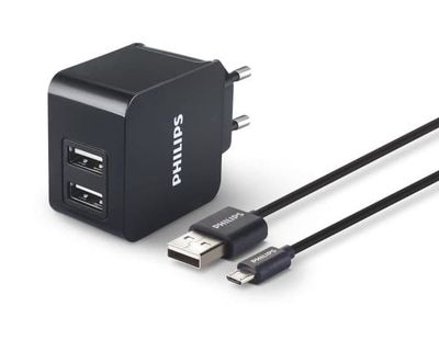 Philips USB-väggladdare DLP2307U/12, inomhus, AC, 5 V, Svart