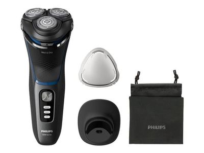 Philips Shaver 3000 Series S3344/13 Sähköparranajokone märkä- ja kuiva-ajoon, Parranajokone kääntyvällä päällä, Musta, Sininen, PowerCut blade syst...