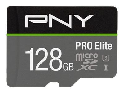 PNY PRO Elite - Flashminnekort (microSDXC til SD-adapter inkludert) - 128 GB - A1 / Video Class V30 / UHS-I U3 / Class10 - microSDXC UHS-I