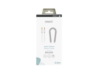 Sinox PRO mini jack spiralkabel. 3m. Hvid