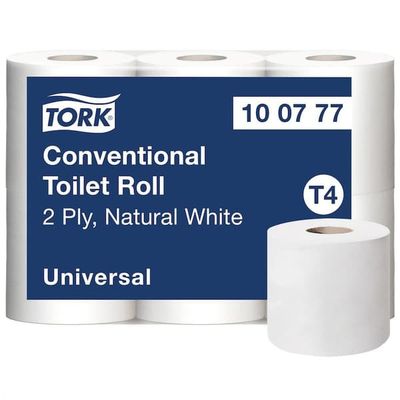 Toalettpapir Tork T4 Universal, 2-lags, ubleket, FSC resirkulert - (7 pakker x 6 ruller per kartong)