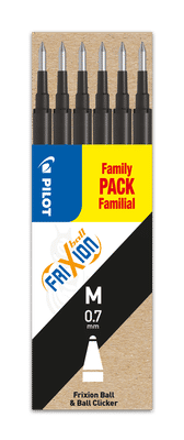 Refill Pilot FriXion Medium 0.7 mm Sort - FamilyPack - (6 stk.)