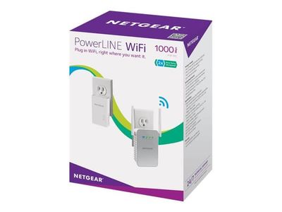 NETGEAR Powerline PLW1000 - Strømlinjeadaptersett 1GbE, HomePlug AV (HPAV) 2.0, IEEE 1901 Dobbeltbånd - veggpluggbar - med NETGEAR PowerLINE 1000 A...