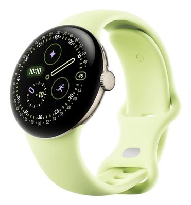Google Pixel Watch 4 - 41 mm - sjampagnegull-aluminium - smartklokke med aktivt bånd - fluorelastomer med myk berøringsoverflate - lemongrass - bån...